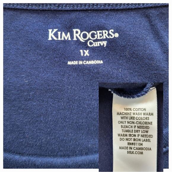Kim Rogers Navy Blue Plus Size Cotton T-Shirt Top 1X - Picture 7 of 11